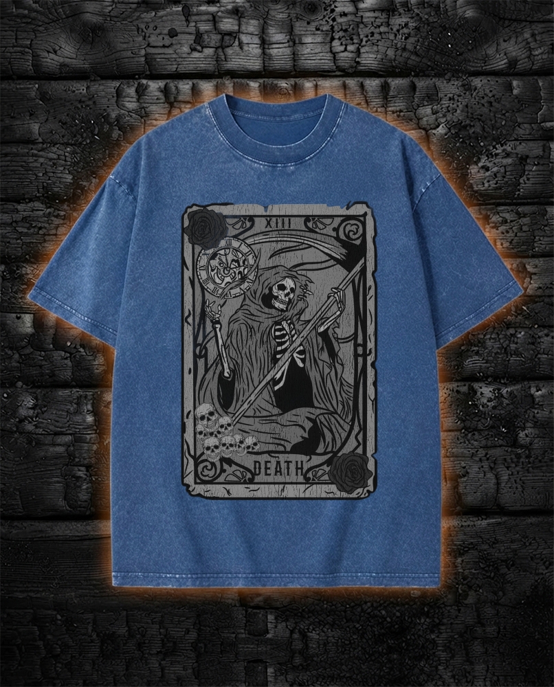 Vintage Tarot Card Death Grim Reaper Washed T-Shirt