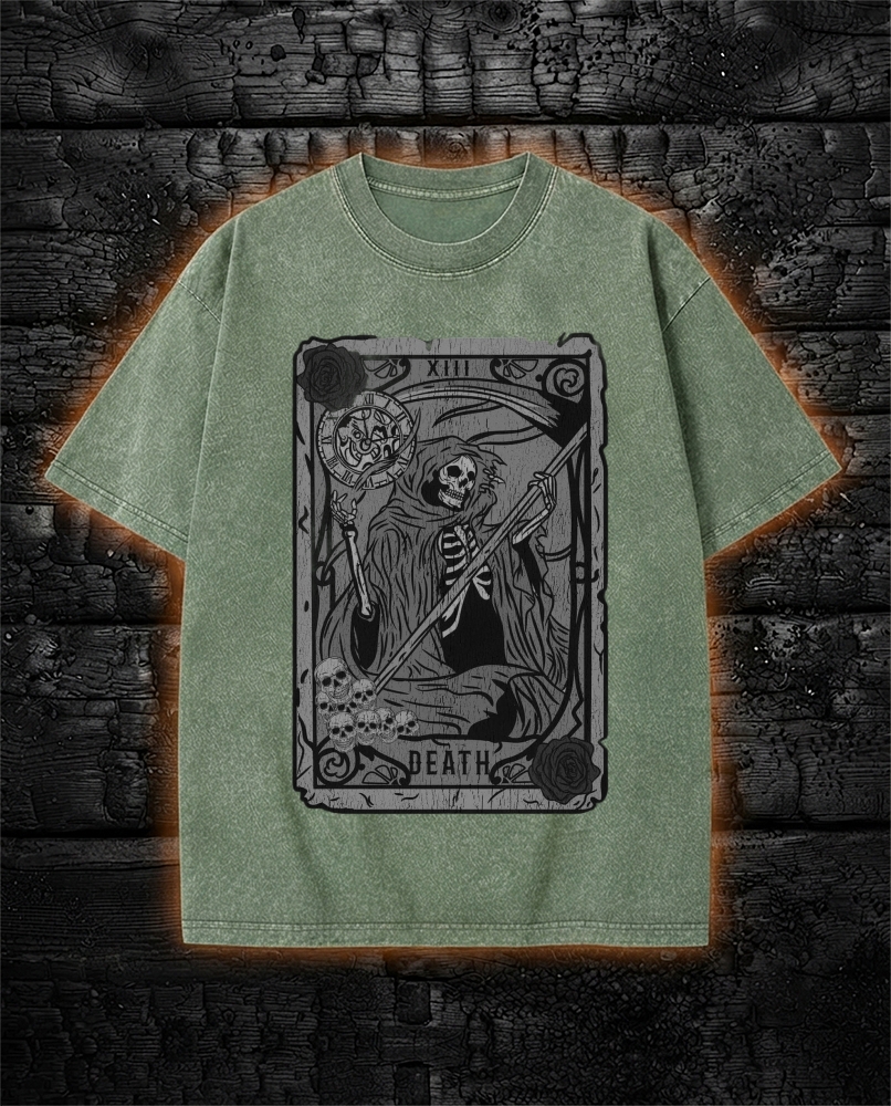 Vintage Tarot Card Death Grim Reaper Washed T-Shirt