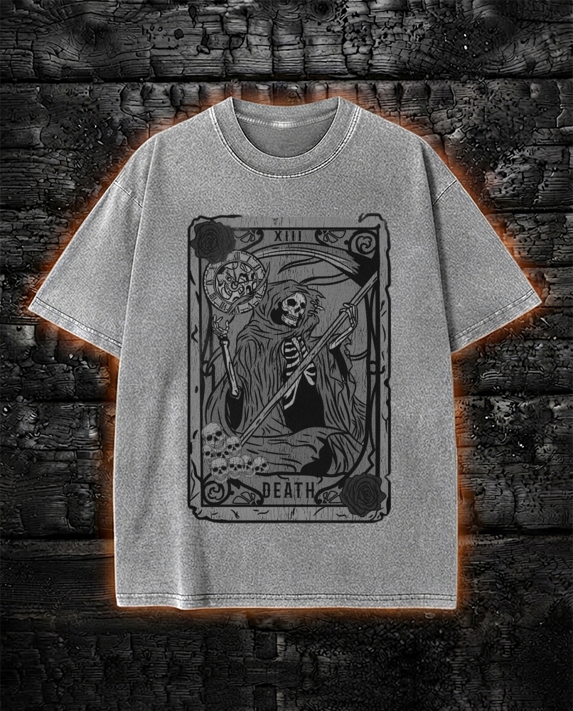 Vintage Tarot Card Death Grim Reaper Washed T-Shirt