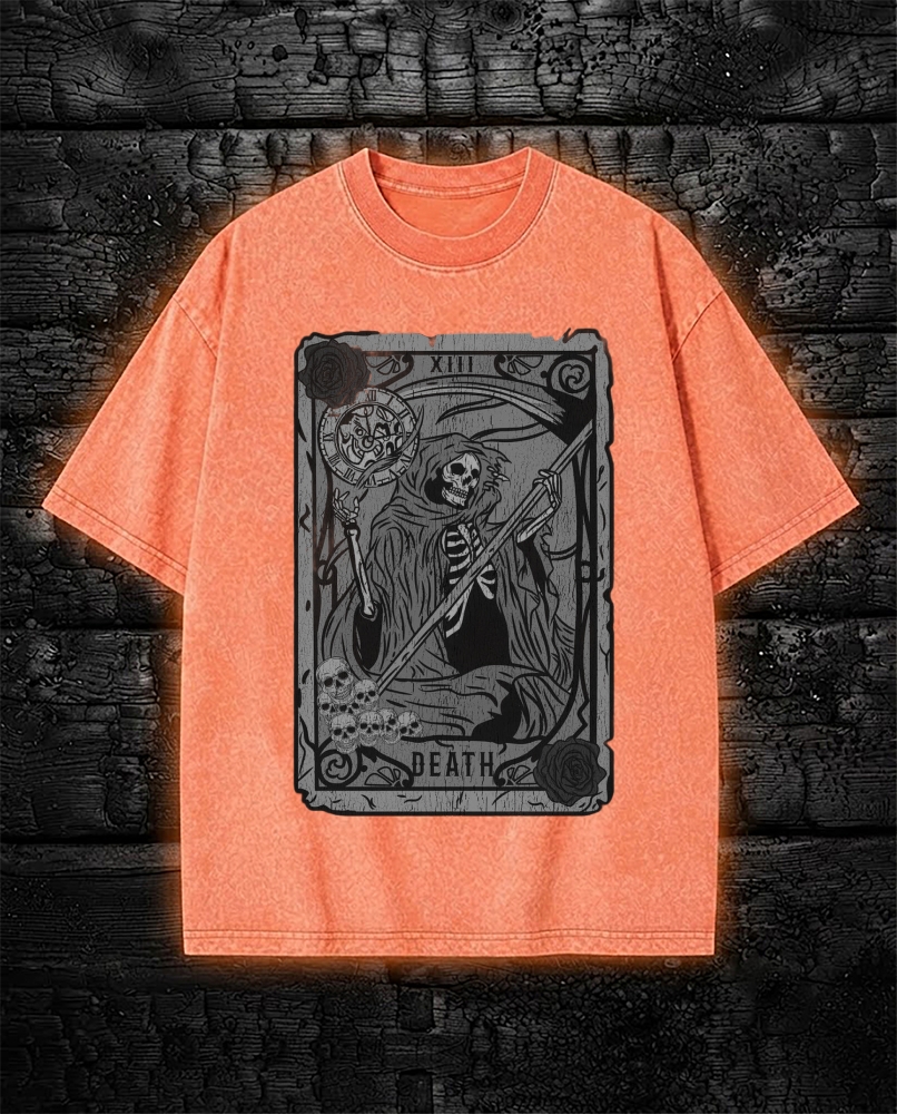 Vintage Tarot Card Death Grim Reaper Washed T-Shirt