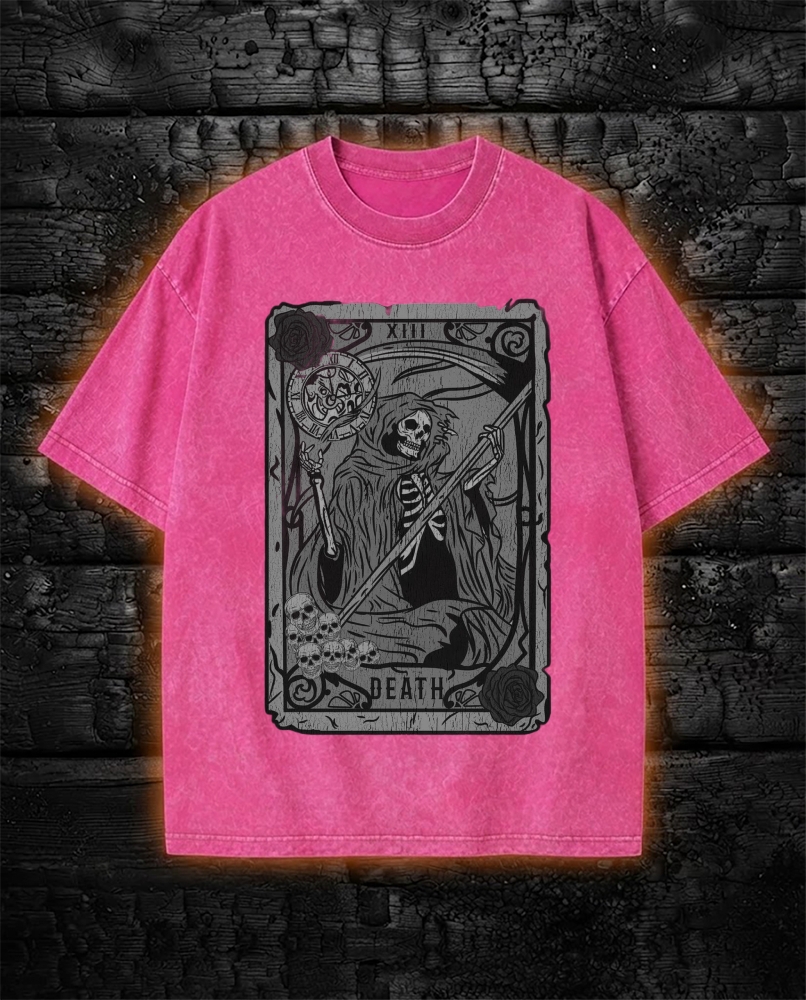 Vintage Tarot Card Death Grim Reaper Washed T-Shirt