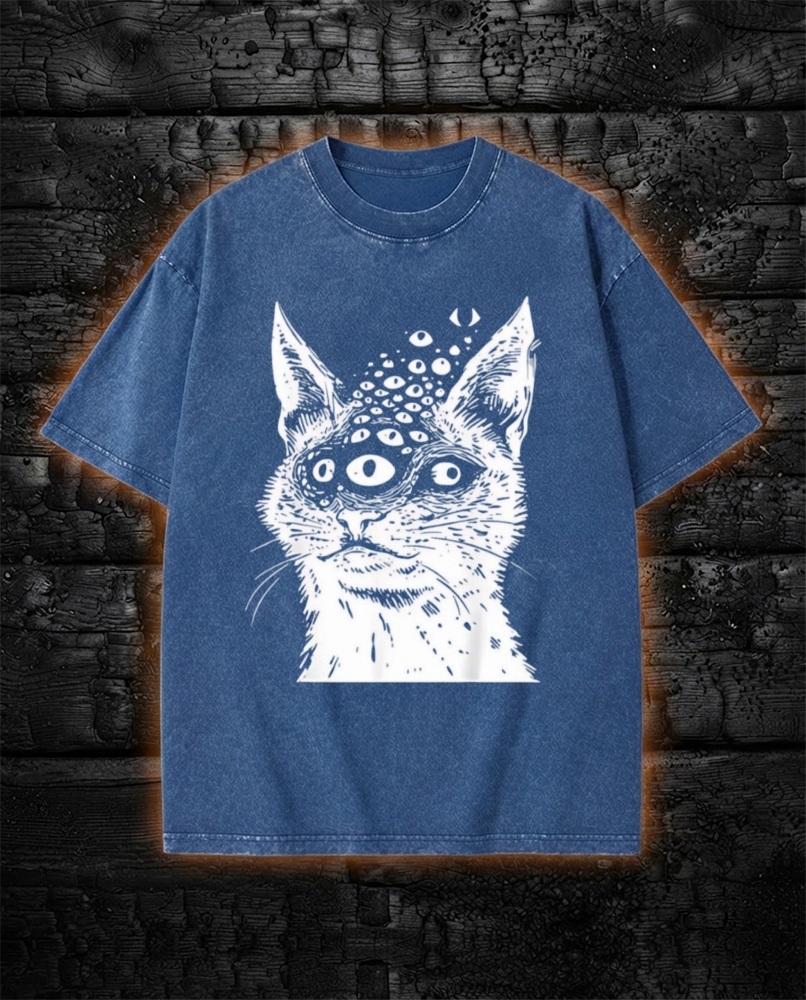 Weirdcore Cat Dark Goth Washed T-Shirt