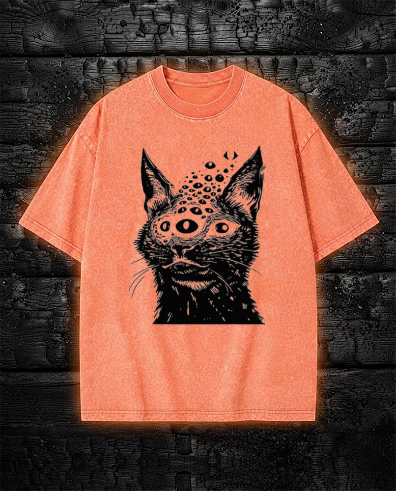 Weirdcore Cat Dark Goth Washed T-Shirt