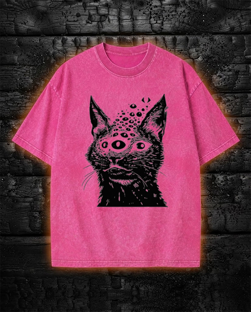 Weirdcore Cat Dark Goth Washed T-Shirt