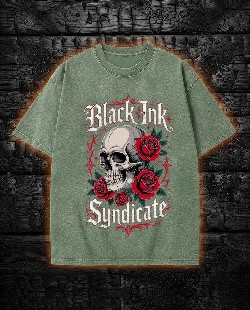 Dark Romance Reaper Skull Rose Washed T-Shirt
