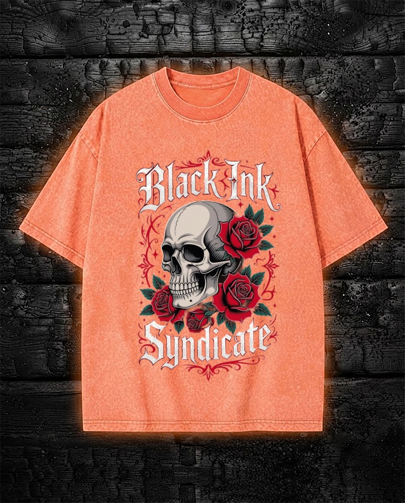 Dark Romance Reaper Skull Rose Washed T-Shirt