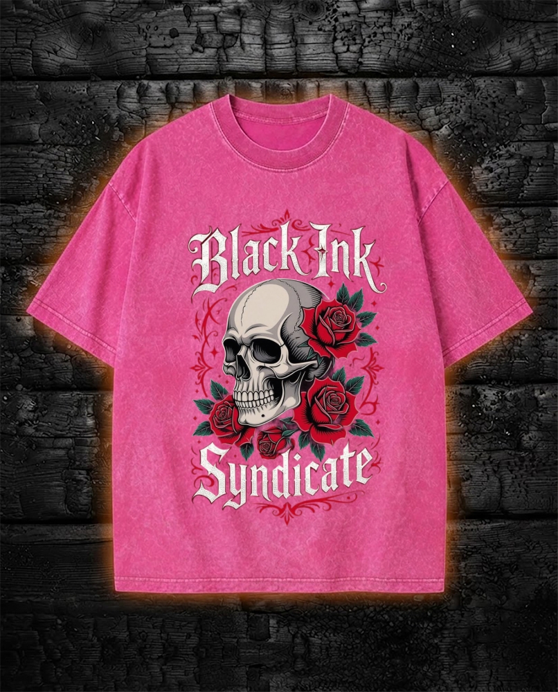 Dark Romance Reaper Skull Rose Washed T-Shirt