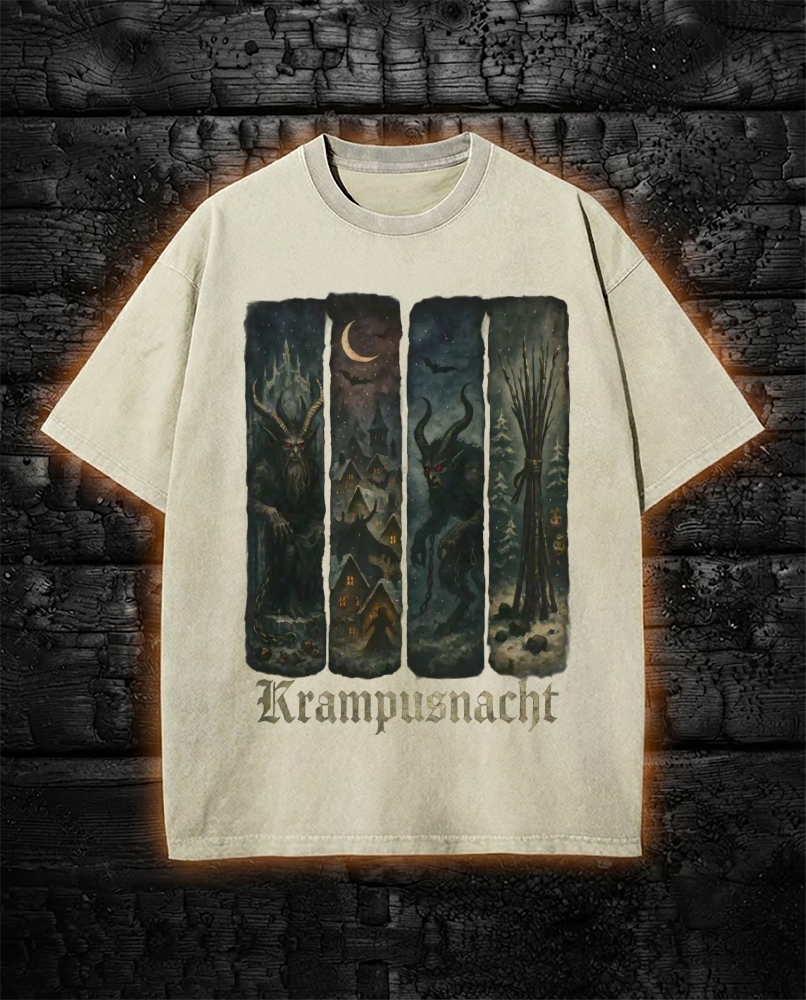 Dark Fantasy Krampus Washed T-Shirt Occult Holiday