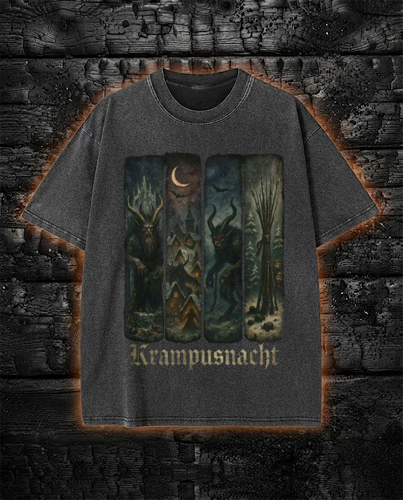Dark Fantasy Krampus Washed T-Shirt Occult Holiday