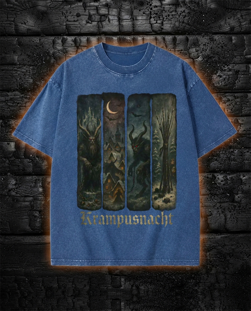 Dark Fantasy Krampus Washed T-Shirt Occult Holiday