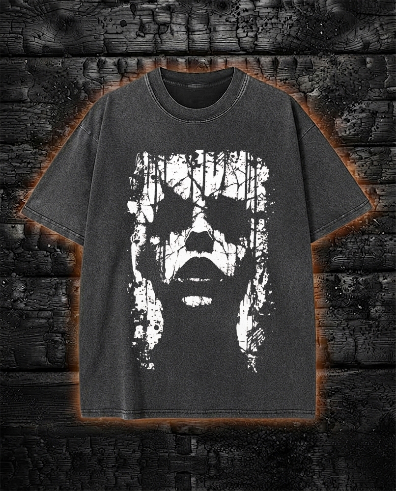 Dark Occult Washed T-Shirt - Creepy Face