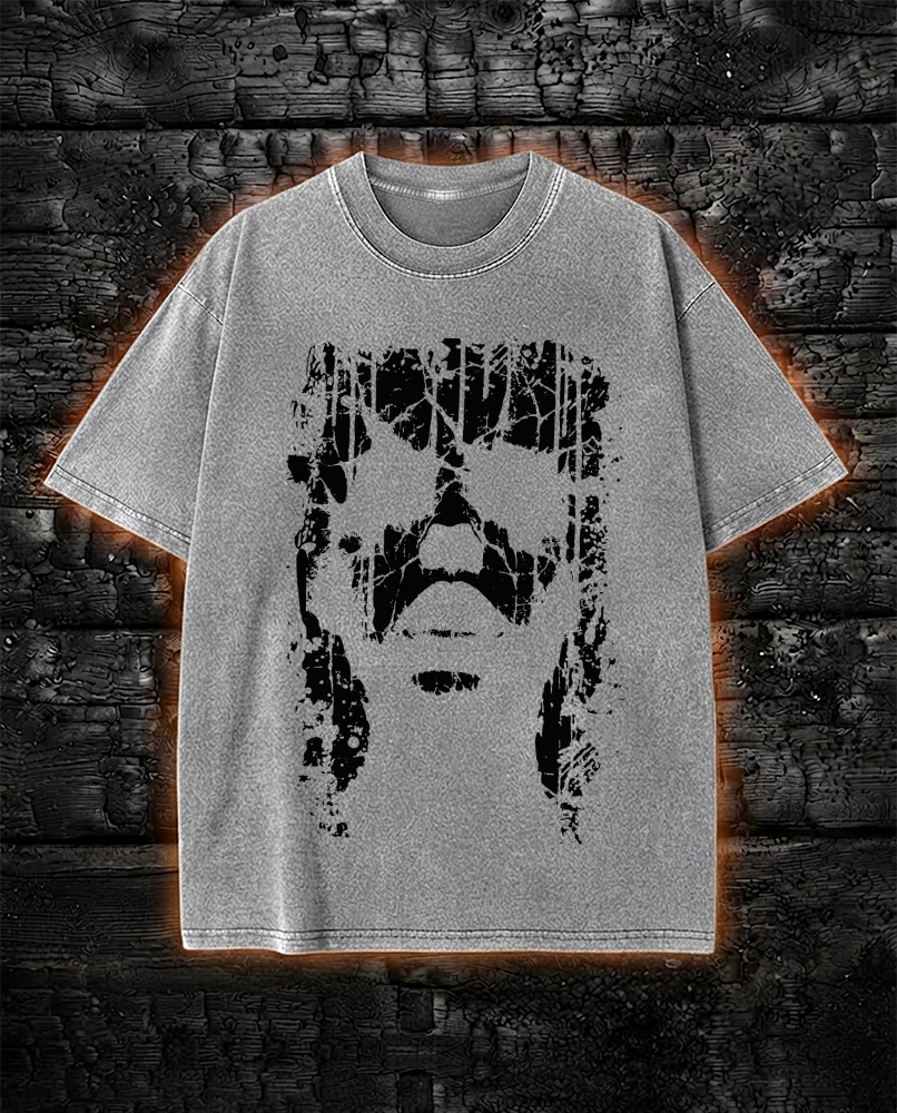 Dark Occult Washed T-Shirt - Creepy Face