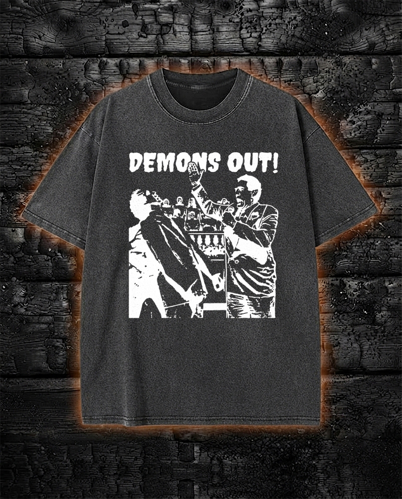 Demons Out Washed T-Shirt Weird Paranormal Occult