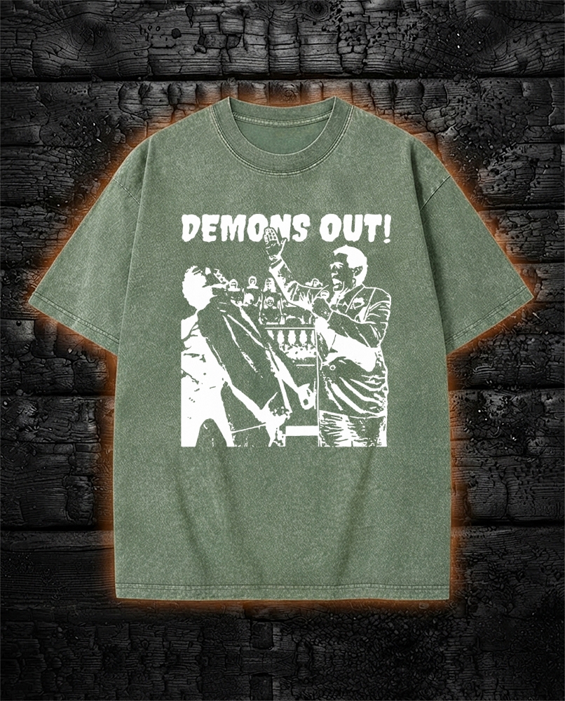 Demons Out Washed T-Shirt Weird Paranormal Occult
