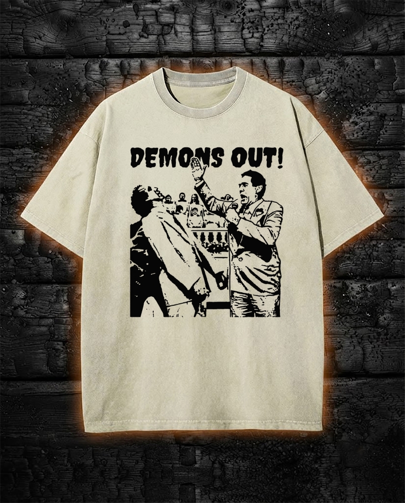 Demons Out Washed T-Shirt Weird Paranormal Occult
