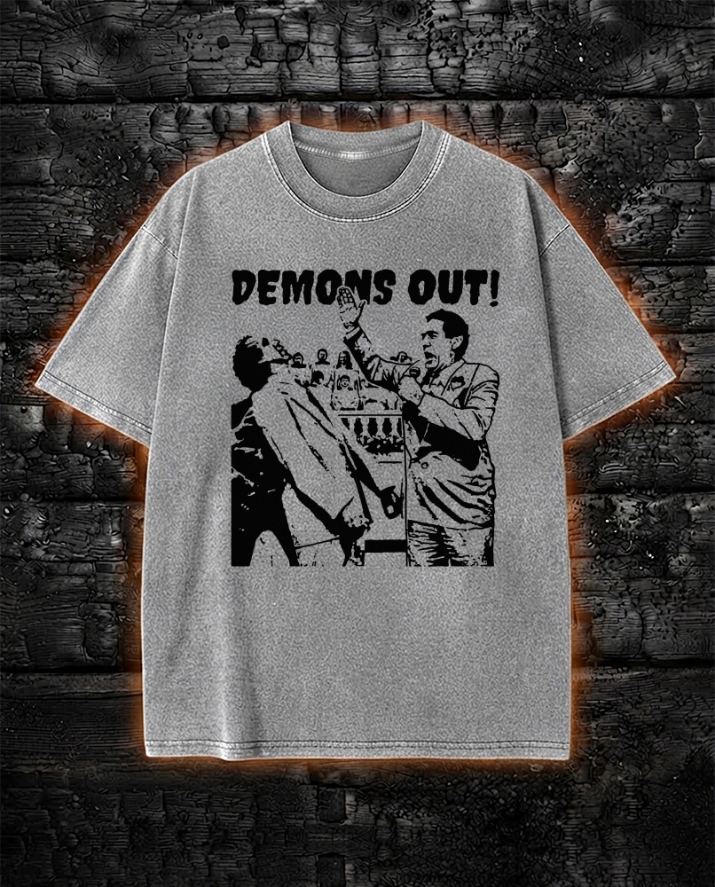 Demons Out Washed T-Shirt Weird Paranormal Occult