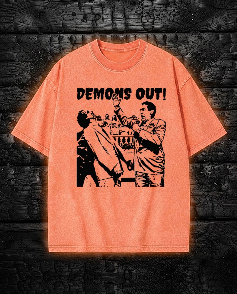 Demons Out Washed T-Shirt Weird Paranormal Occult