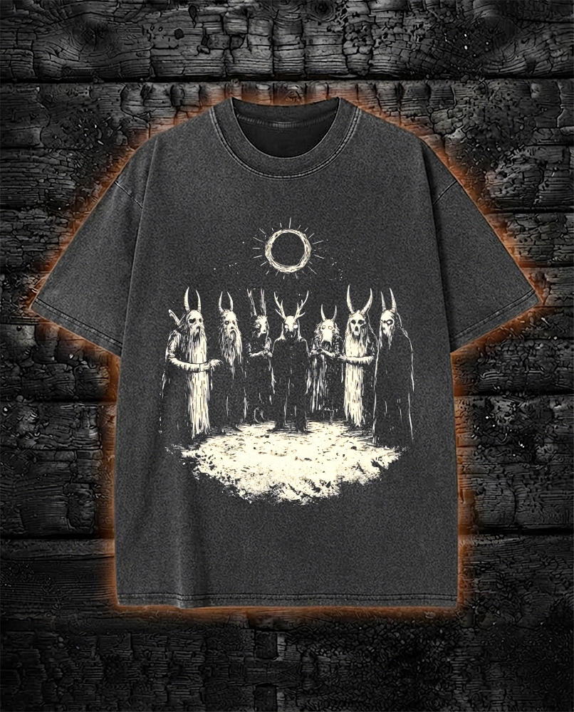 Folk Horror Washed T-Shirt Retro Goth Weirdcore