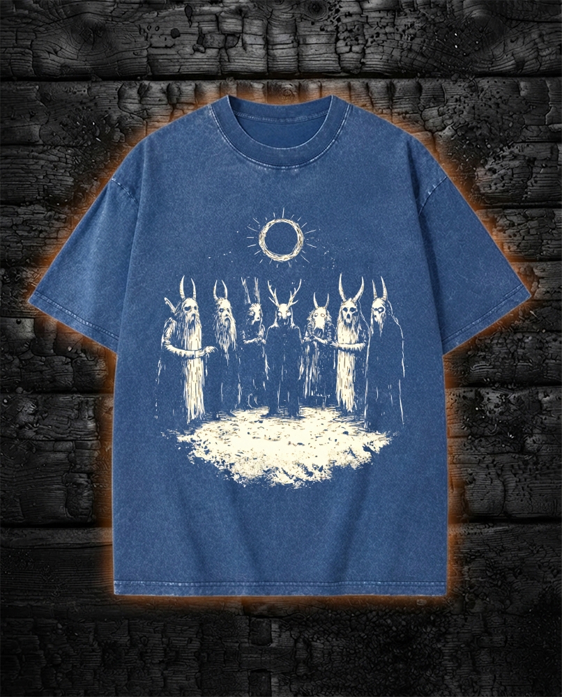 Folk Horror Washed T-Shirt Retro Goth Weirdcore