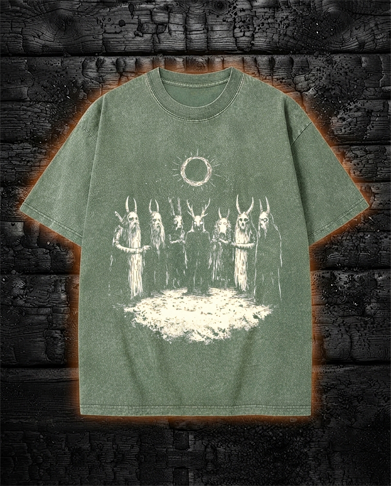 Folk Horror Washed T-Shirt Retro Goth Weirdcore