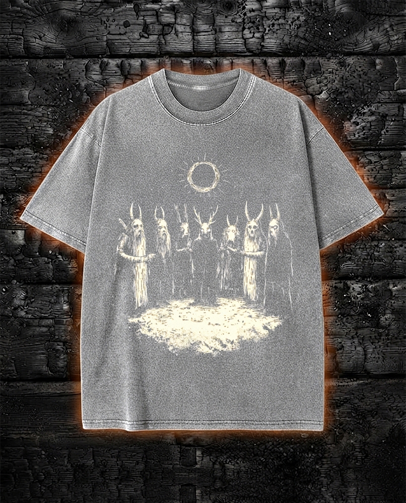 Folk Horror Washed T-Shirt Retro Goth Weirdcore