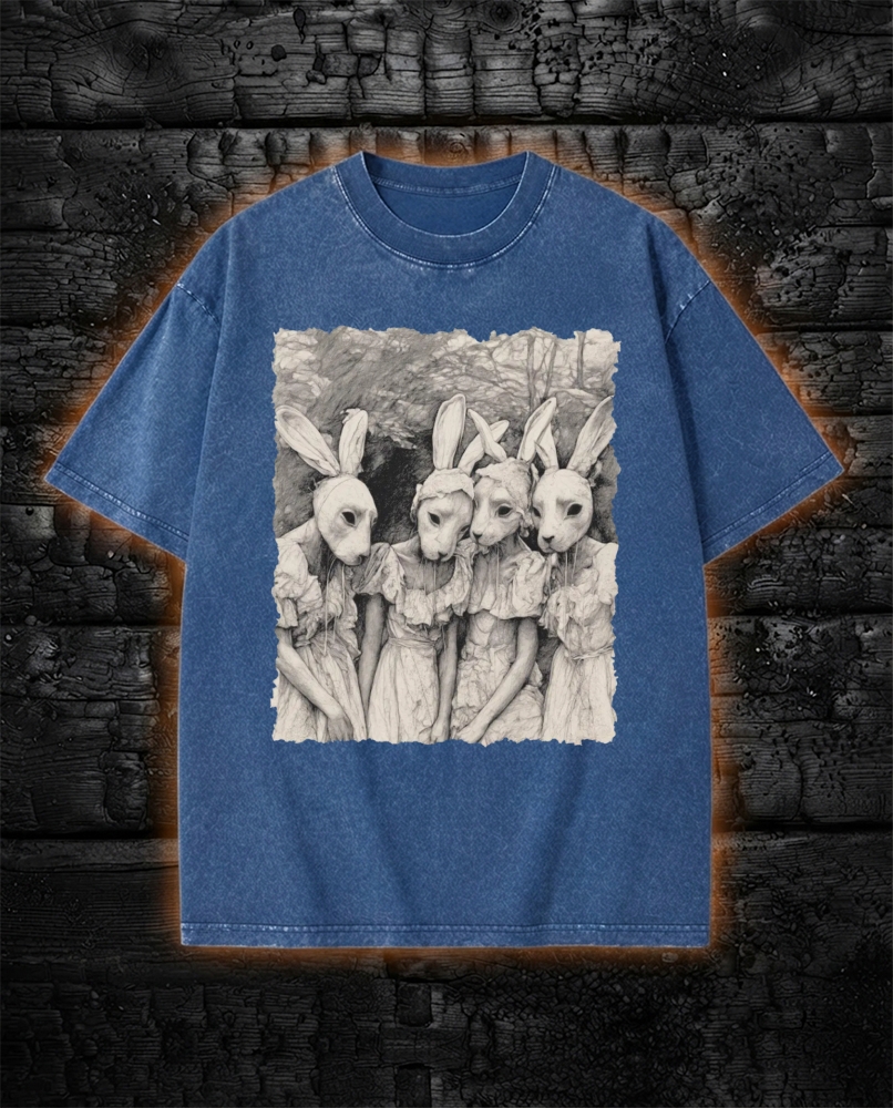 Freaky Rabbit Mask Gothic Washed T-Shirt Weird Pagan