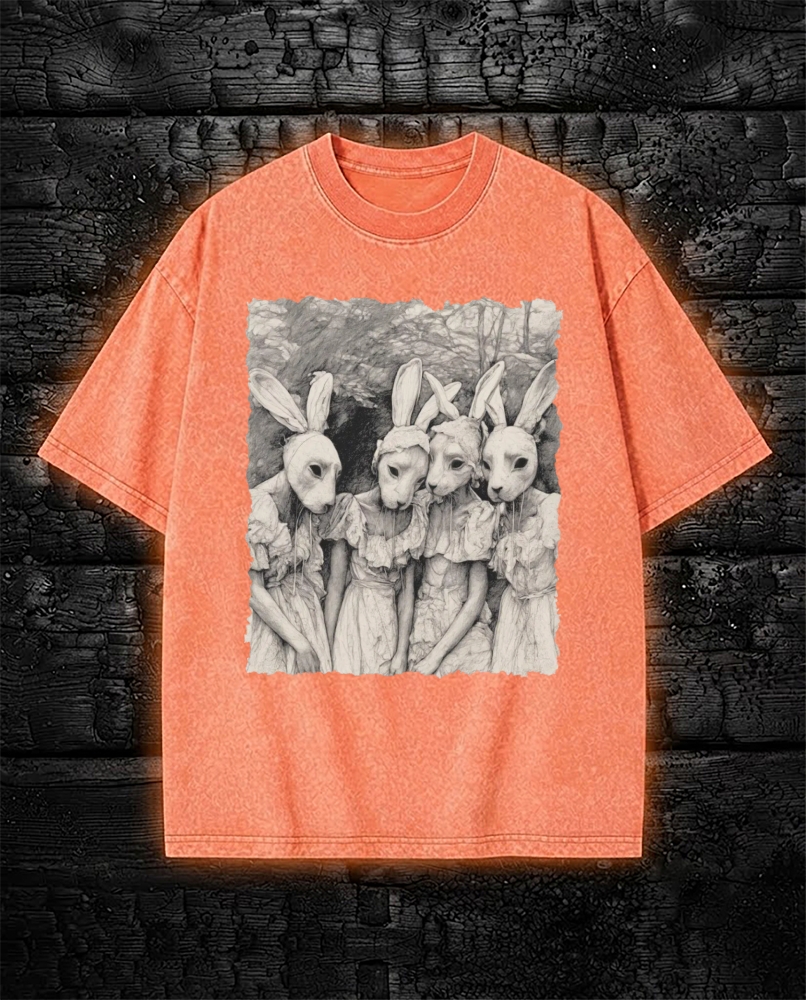 Freaky Rabbit Mask Gothic Washed T-Shirt Weird Pagan