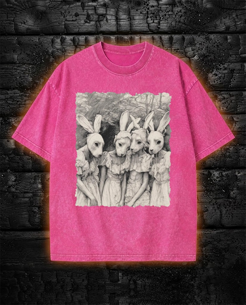 Freaky Rabbit Mask Gothic Washed T-Shirt Weird Pagan