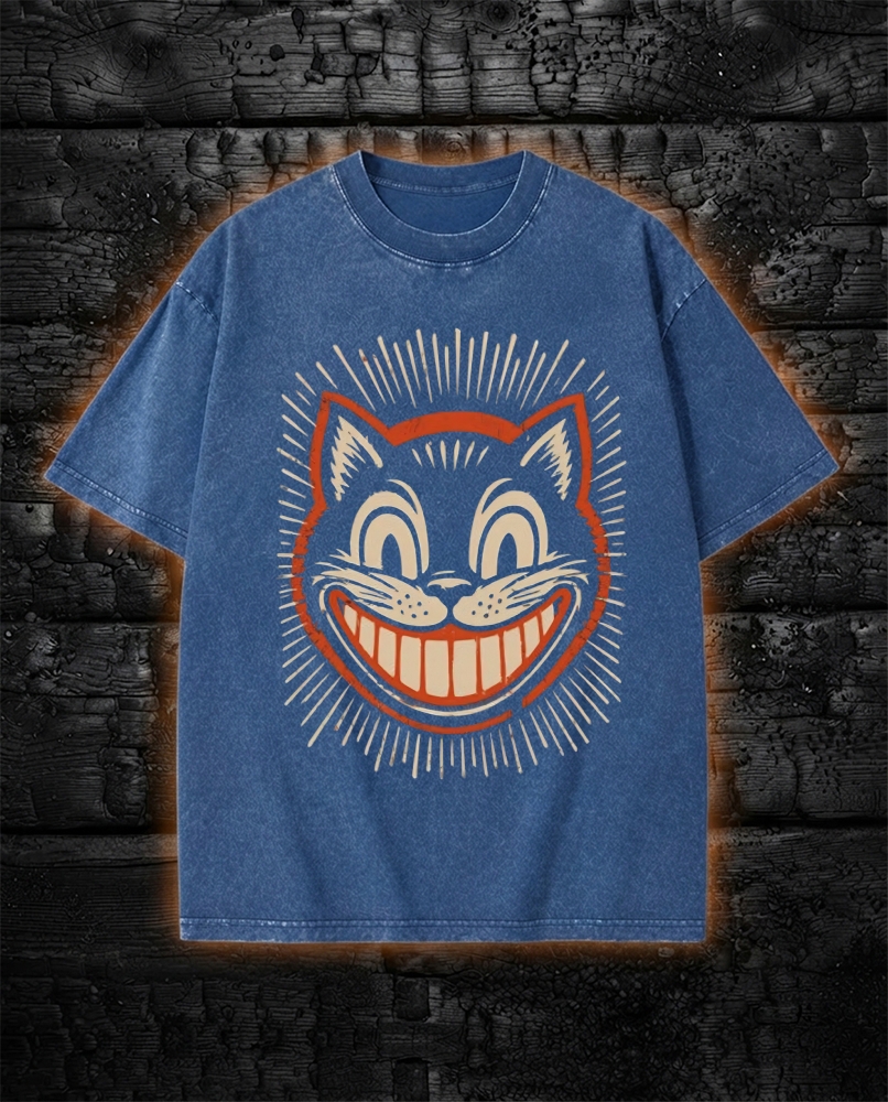 Vintage 1930s Cartoon Creepy Smiling Cat Washed T-Shirt