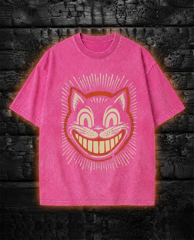 Vintage 1930s Cartoon Creepy Smiling Cat Washed T-Shirt