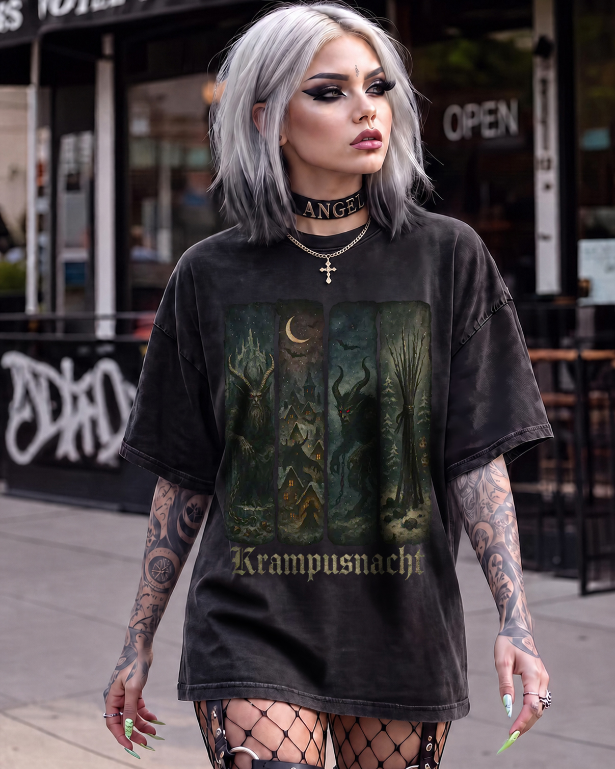 Dark Fantasy Krampus Washed T-Shirt Occult Holiday