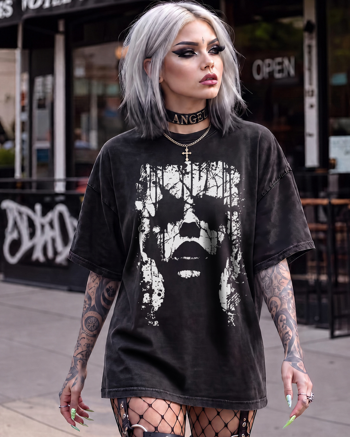 Dark Occult Washed T-Shirt - Creepy Face