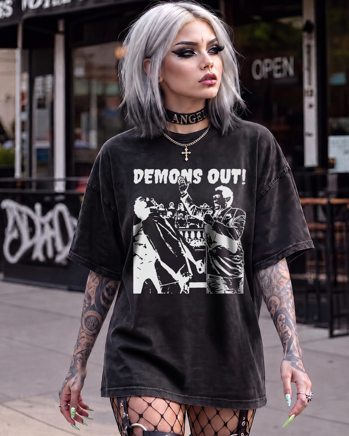 Demons Out Washed T-Shirt Weird Paranormal Occult