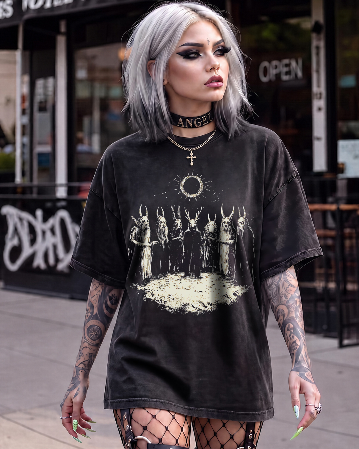 Folk Horror Washed T-Shirt Retro Goth Weirdcore