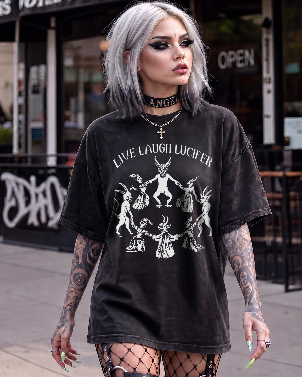Gothic Satanic Dance Occult Washed T-Shirt