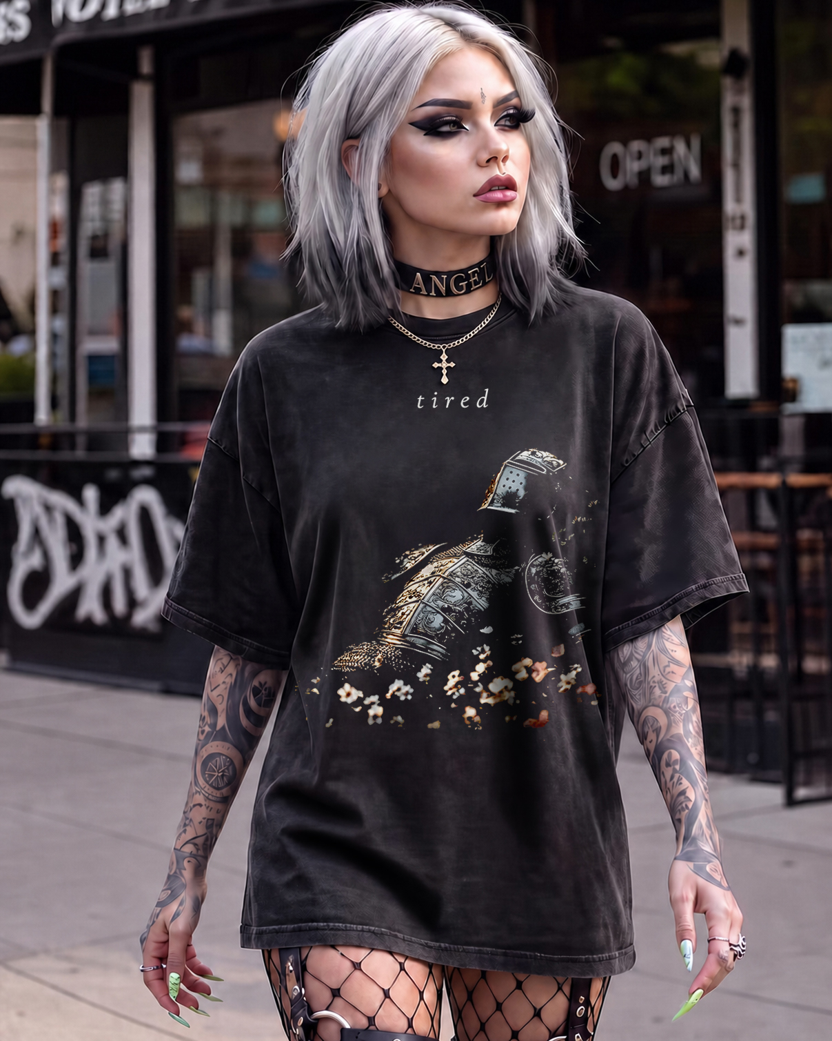 Gothic Tired Knight Washed T-Shirt Medieval Fantasy