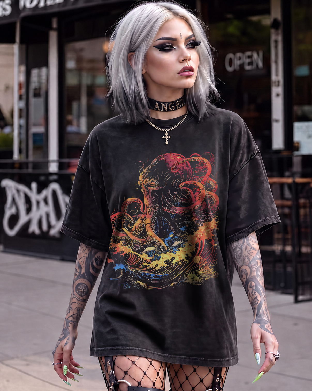 Nautical Horror Washed T-Shirt Dark Alternative