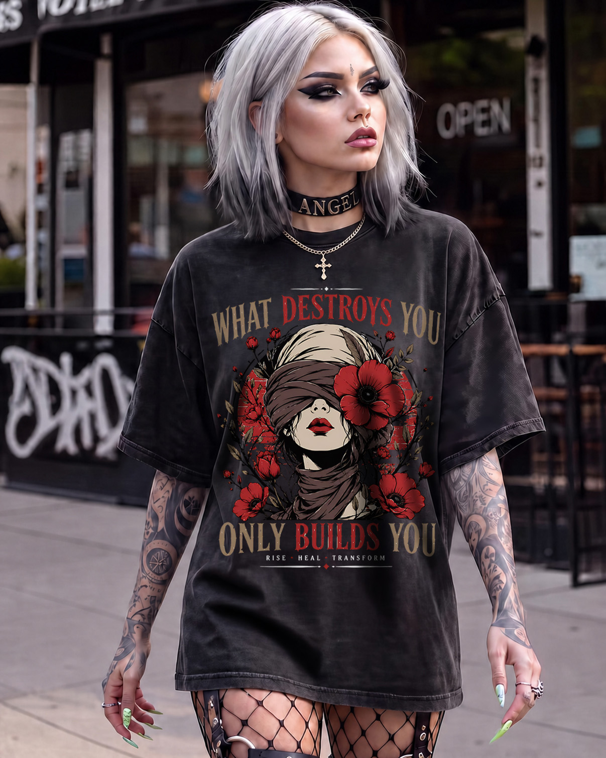What Destroys You Only Built You - Dark Feminine Washed T-Shirt