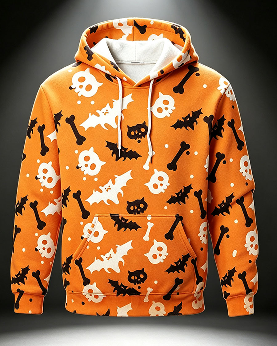 Orange Skull Bat Graphic Hoodie
