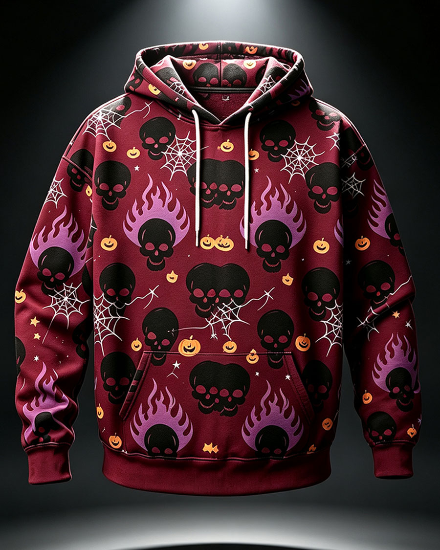 Spooky Purple Flame Skull Pumpkin Graphic Hoodie