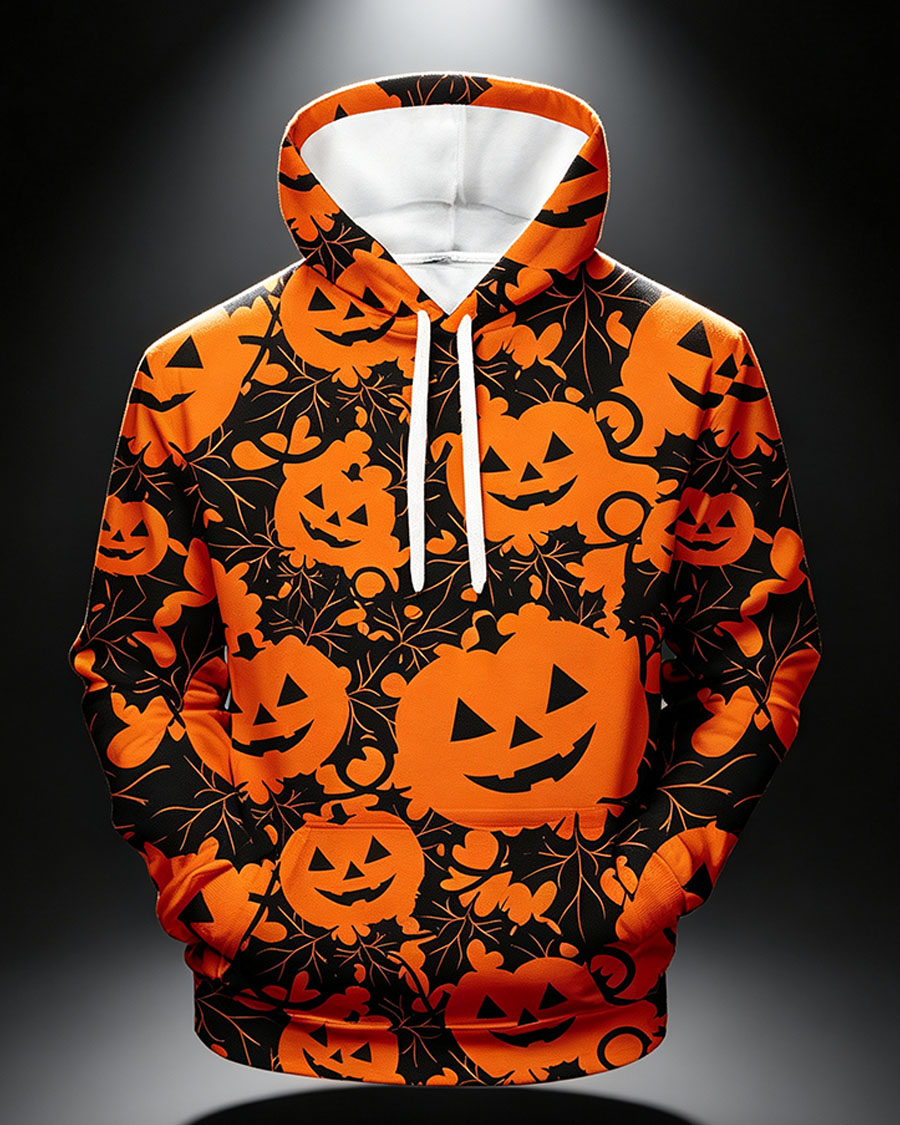 Spooky Jack-o'-lantern Graphic Pullover Hoodie