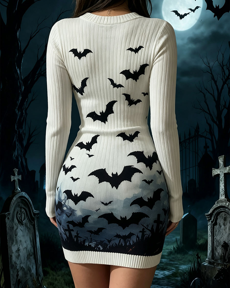 Halloween Bat Silhouette Bodycon Mini Dress