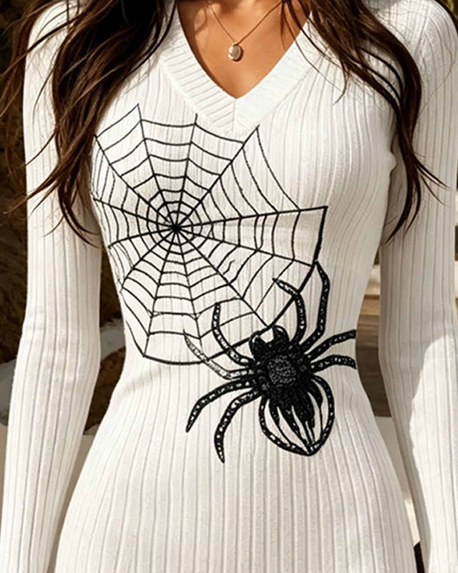Gothic Spider Web Print Bodycon Mini Dress