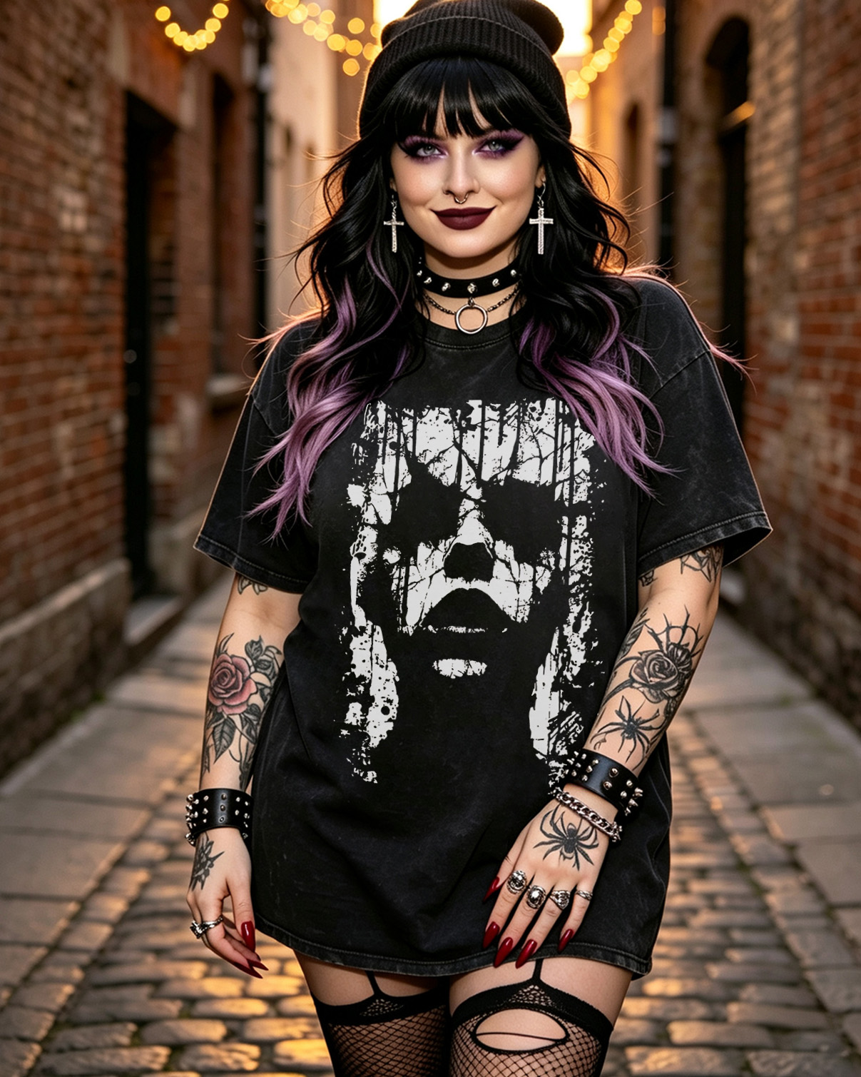 Dark Occult Washed T-Shirt - Creepy Face