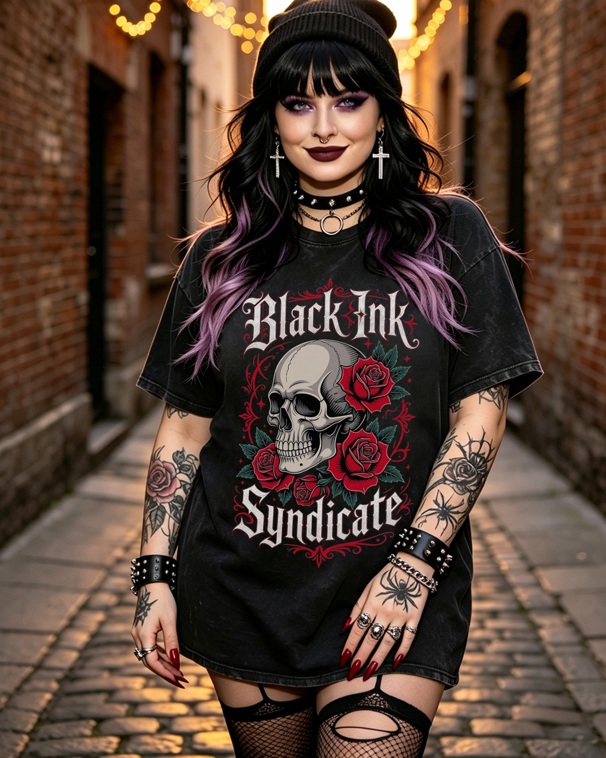 Dark Romance Reaper Skull Rose Washed T-Shirt