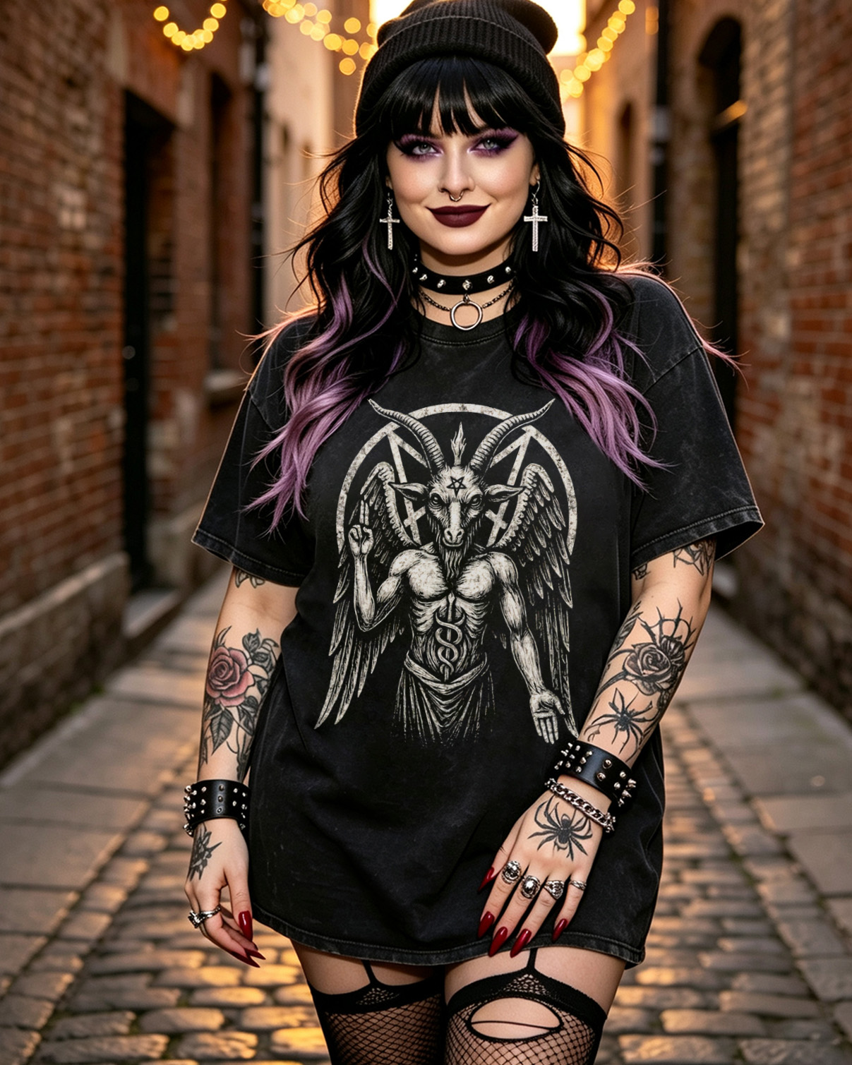 Goat Satanic Washed T-Shirt Occult Pentagram Design