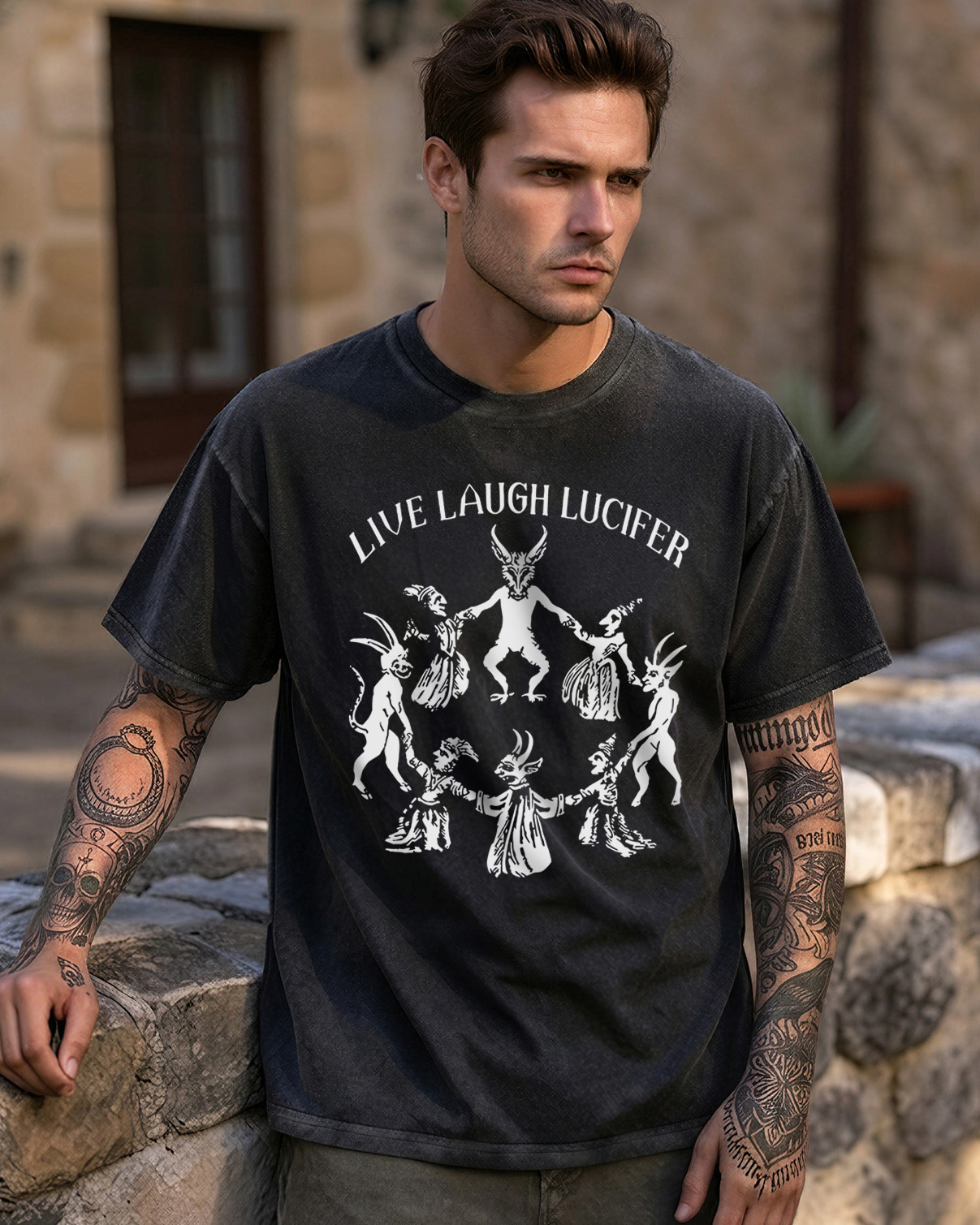 Gothic Satanic Dance Occult Washed T-Shirt