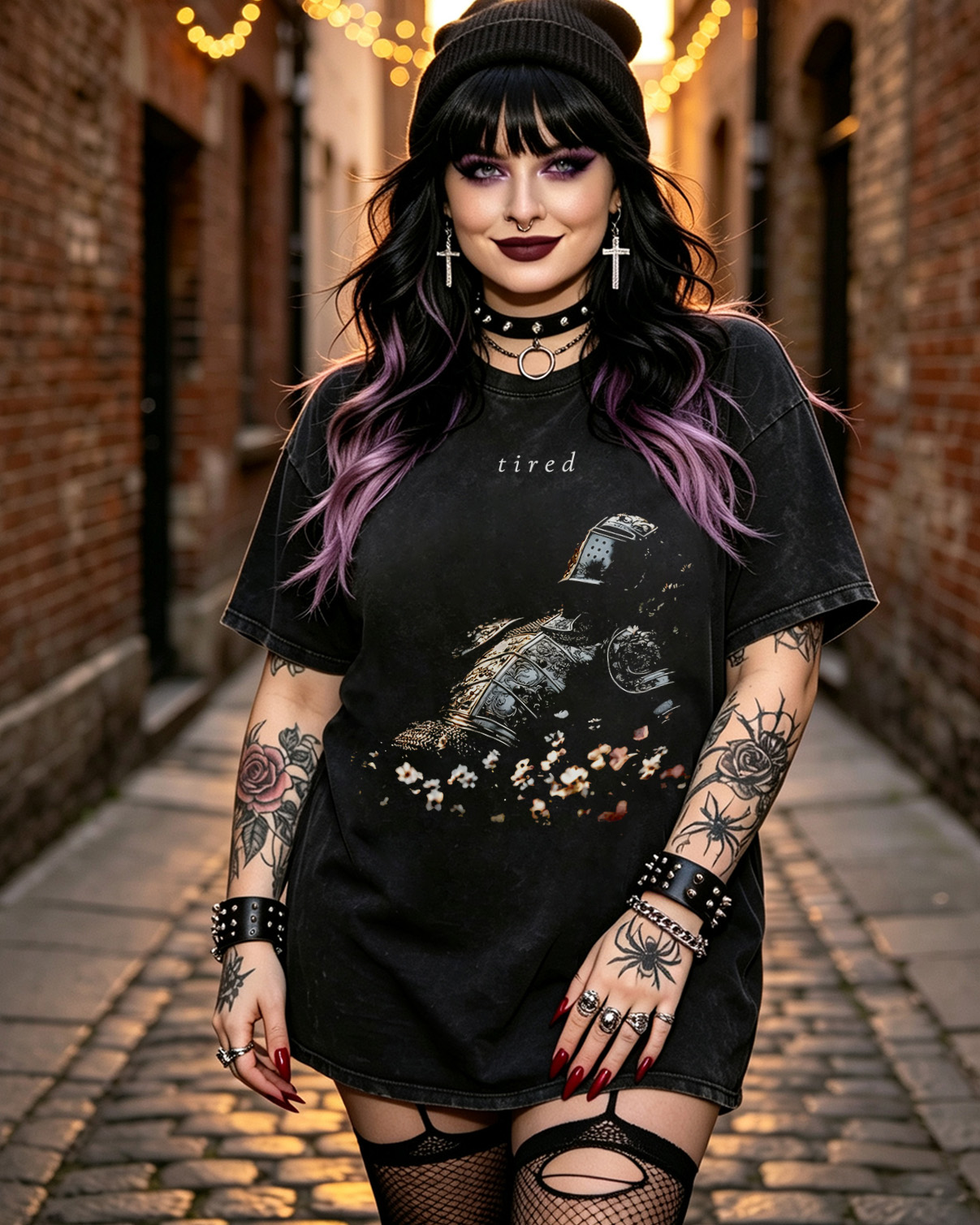 Gothic Tired Knight Washed T-Shirt Medieval Fantasy