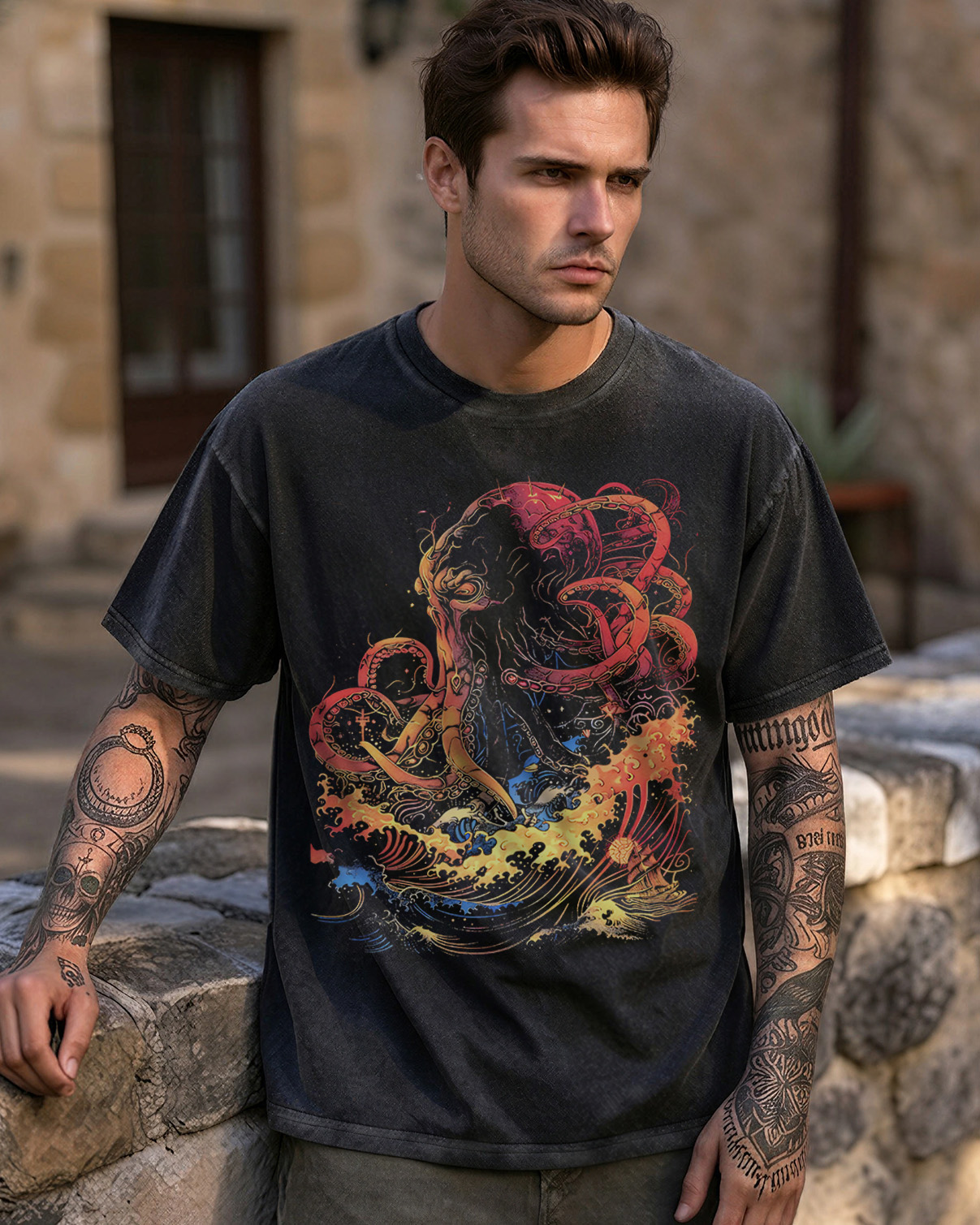 Nautical Horror Washed T-Shirt Dark Alternative