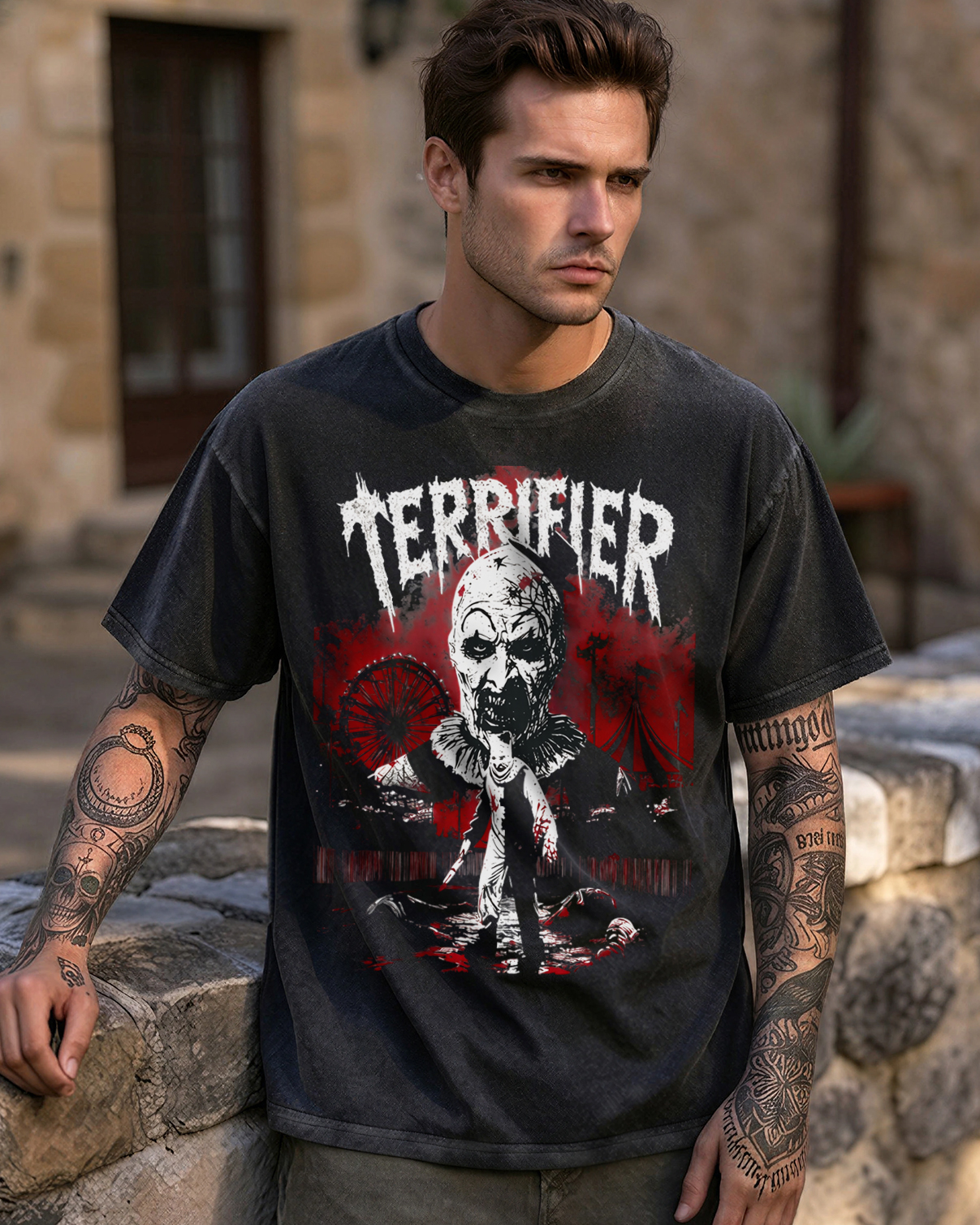 Sinister Carnival Clown Horror Washed T-Shirt